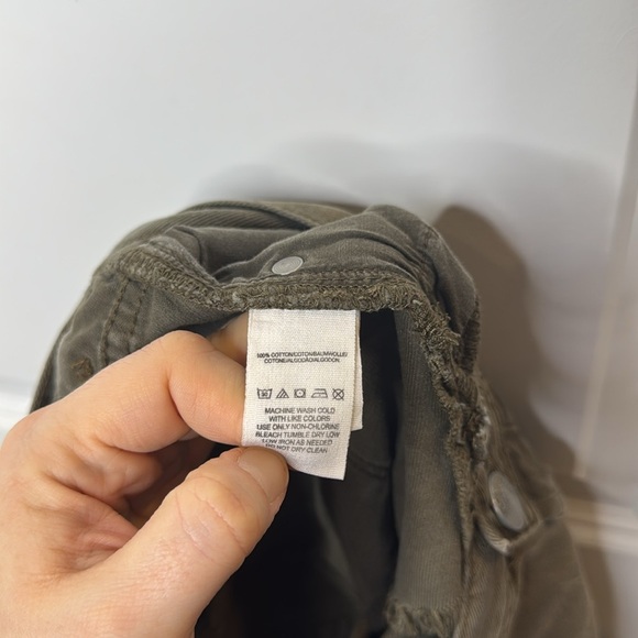 Free People Sz 27 Button Fly Cut Off Distressed Olive Green Raw Hem Denim Shorts - Picture 10 of 11